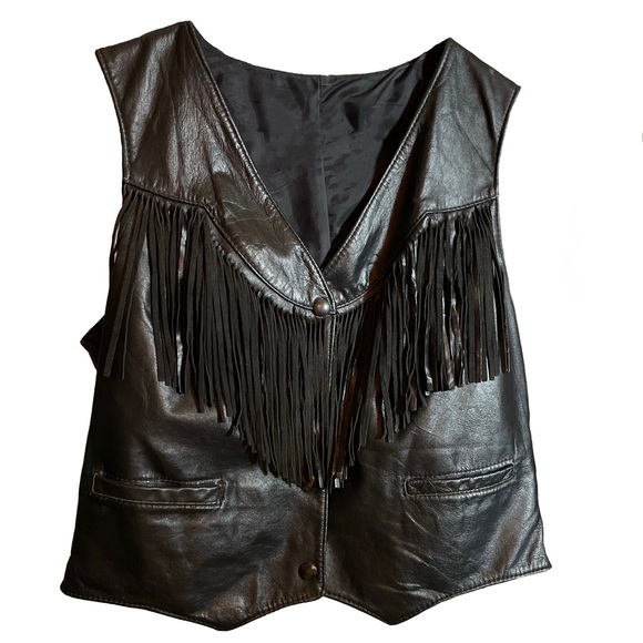 Drospo Inc. Leather Vest with Fringe~ Black - Picture 1 of 6